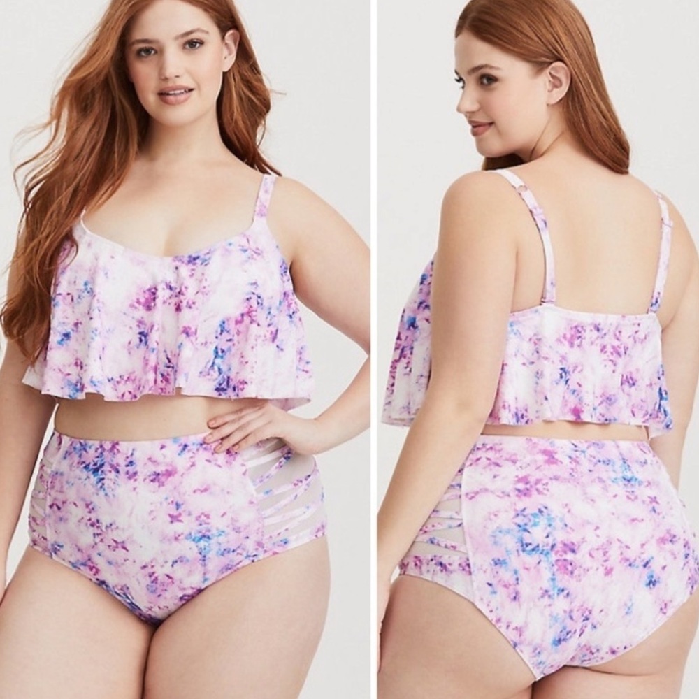 Torrid Multi Flounce Bikini Top & Lattice Side Swim Bottoms